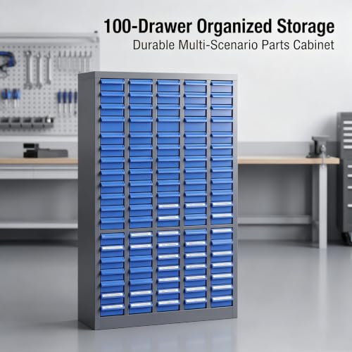 Space-Saving 100-Drawer Nut & Bolt Organizer, Heavy-Duty Alloy Steel Parts Storage Cabinet with ABS Drawers, Wall-Mount Small Parts Bin for Garage Workshop, 26”x9”x46” - size: 100 Drawer-25.8" x 8.6" x 46"