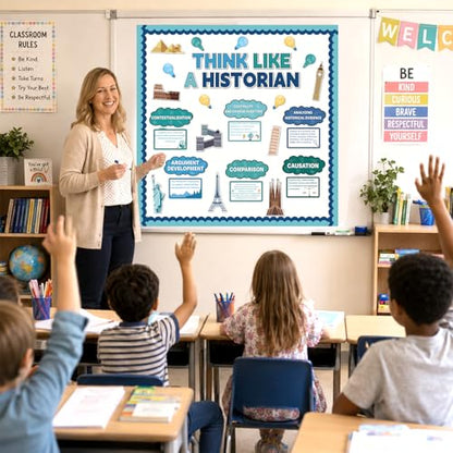 47Pcs Science Bulletin Board Classroom Decoration Think Like A Historian Bulletin Board Back to School History Theme Cutouts Social Studies Wall Decor for Middle School Office Classroom Supplies