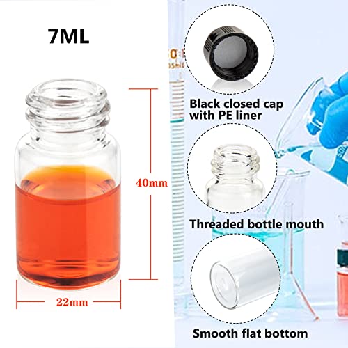 PEKYBIO 100 PCS 7ML Clear Small Liquid Sample Glass Vials with Screw Caps - size: 7 ml (100 pieces)