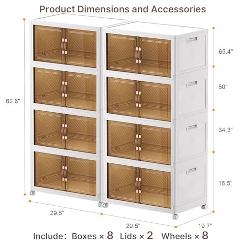 UAMFURI Stackable Storage Bins, 1440QT Collapsible Drawers with 2 Lids - color: White-175QT, size: 8Pack with 2 top lids