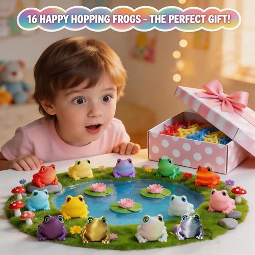 16Pcs Mini 3D Printed Frog Bulk, Articulated Frog Small Animal Figurines, 3D Printed Fidget Toys for Easter Basket Stuffers, Easter Egg Fillers for Kids, Desk Pets for Classroom Prizes - color: 16pcs Frog