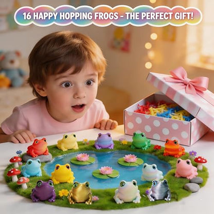 16Pcs Mini 3D Printed Frog Bulk, Articulated Frog Small Animal Figurines, 3D Printed Fidget Toys for Easter Basket Stuffers, Easter Egg Fillers for Kids, Desk Pets for Classroom Prizes - color: 16pcs Frog