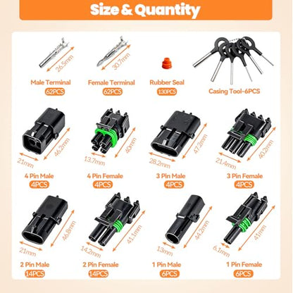 310Pcs 28 Kits Waterproof Automotive Electrical Connectors 1/2/3/4 Male&Female Automotive Replacement Electrical Accessories 22-14AWG - size: 316PCS