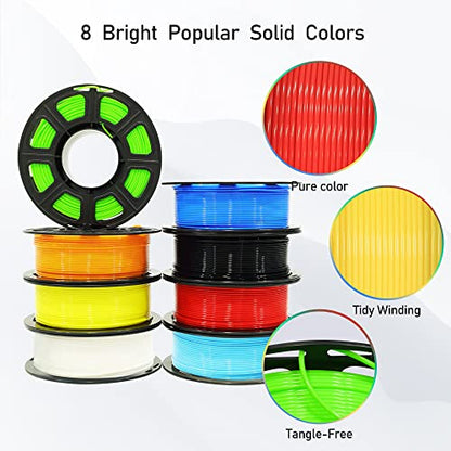 1.75mm 8 Spools Popular Colors 3D Printer PLA Filament Bundle Pack: Black White Red Blue Yellow Orange Limegreen SkyBlue, Each Spool 250g, Widely Compatible, Total 2Kg 3D Printing Filament - color: Black, White, Red, Blue, Yellow, Orange, Limegreen, Skybl