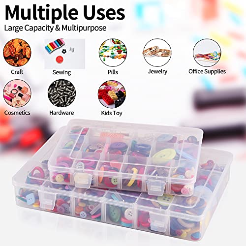 Exptolii 18 Grids Plastic Organizer Box with Dividers, Clear Compartment Container Storage for Beads Crafts Jewelry Fishing Tackles, Size 7.9 x 6.2 x 1.2 in (Pack of 3) - size: 1x 18 Grids (Pack of 3)