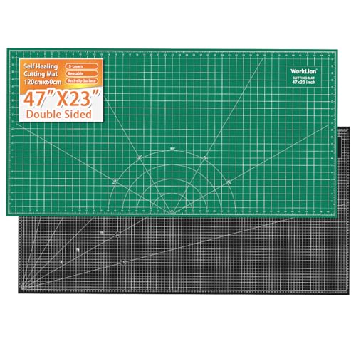WorkLion Large self healing cutting mat: 47''x23'' Double-Sided Craft Cutting Board for Table, Slip-Resistant 5-Ply Large Cutting Mat for Sewing,Fabric & Crafts (Green/Black) - color: Black/Green, size: 47"L x 23"W
