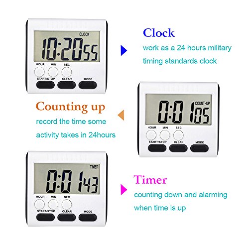 Mudder 3 Pcs Magnetic Digital Timer for Kitchen Classroom, Black White - color: Black