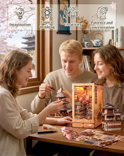 CUTEBEE Book Nook Kit for Adults, DIY Miniature House Japanese Street - color: Twilight Sakura Path