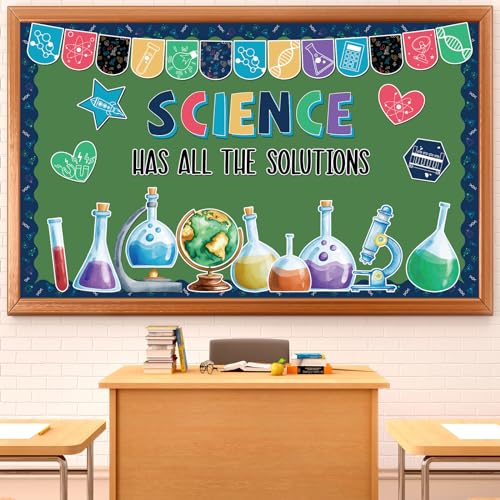 Justforjoyful 54Pcs Science Bulletin Board Decorations Science Paper Cutout Classroom Bulletin Board Border Set Decoration Scientist Laboratory Cut Outs for Wall Decor Back to School Teacher Supplies