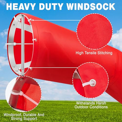 Threlaco 1 Set Airport Windsock,8x36 Wind Socks,Red, Aluminum Frame - color: Red,aluminum Frame, size: 8" X 36"