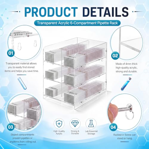 Geelin 1 Pcs Acrylic Pipette Rack, 8 x 11.8 x 11 Inch, Clear - size: 8 x 11.8 x 11 Inch