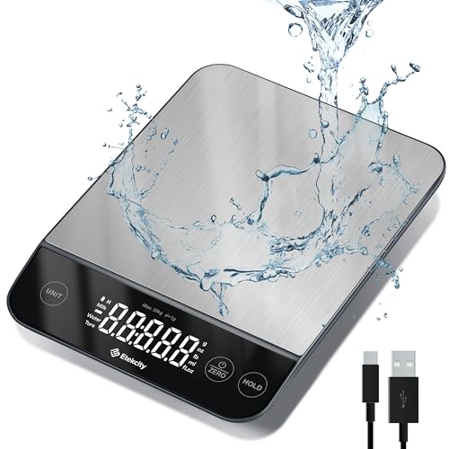 Etekcity 22lb Food Kitchen Scale, USB Rechargeable, IPX6 Waterproof - color: Stainless Steel-Silver