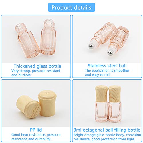 3mL Glass Roller Bottles for Essential Oils, Roller Ball Applicator - color: Orange