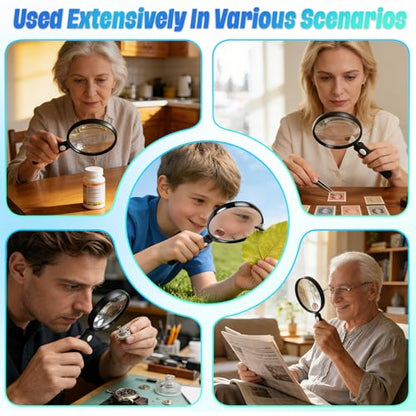 10X 30X Handheld Magnifying Glass for Reading, Upgrade 110mm Large Magnifying Glass with Non-Slip Handle, Scratch Resistant Lens, Magnifiers for Close Work Reading Newspaper Hobby Observation(4.3in)
