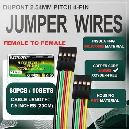 10 Sets / 60 Pcs for Dupont 2.54mm 4-Pin Connector Kit 24AWG 20cm - size: 4-Pin, style: Female to Female