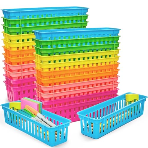 Juvale 24-Pack Pencil Holder Trays and Organization Baskets - Plastic Caddy for Desk and Elementary Teacher Supplies for Classroom Decoration - size: 24 Trays