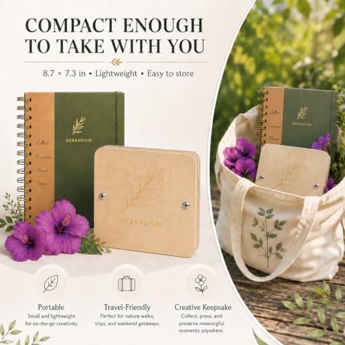 WOKK Flower Press Kit with Herbarium Journal, Compact 8.7" Flower Press