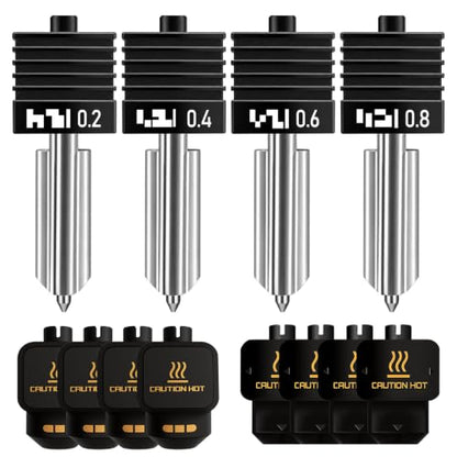 4PCS Hardened Steel Hotend Nozzle Set (0.2/0.4/0.6/0.8mm) Compatible with Bambu Lab X2D P2S H2S H2D, All-Metal Quick Swap Nozzles, Includes 8 Silicone Socks - color: 4PCS, size: 0.2/0.4/0.6/0.8mm