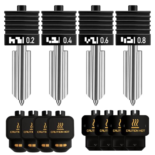 4PCS Hardened Steel Hotend Nozzle Set (0.2/0.4/0.6/0.8mm) Compatible with Bambu Lab X2D P2S H2S H2D, All-Metal Quick Swap Nozzles, Includes 8 Silicone Socks - color: 4PCS, size: 0.2/0.4/0.6/0.8mm