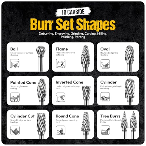 10Pcs Carbide Burr Set - 1/8" Shank Tungsten Die Grinder Bits, Double Cut - Compatible with Dremel & Milwaukee - Cutting, Engraving, Deburring - Rasp Accessories - Metal, Steel, Aluminum - size: 10pcs - 3mm