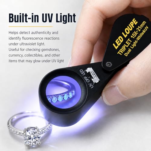 Jewelers Loupe 15x 21mm Jewelers Magnifying Glass Loupe Magnifier Coin Magnifying with Light Jewelers Loop for Gems, Jewelry, Coins and Trichomes - color: 15x Magnification