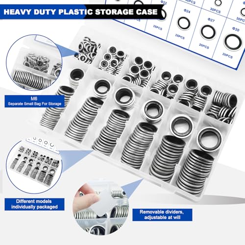 380 PCS Metric Bonded Sealing Washers -12 Sizes Crush Washers Kit - color: 380PCS Black Seal Washers