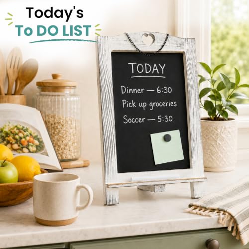 LotFancy 15"x10" Magnetic Chalk Board Sign with Stand - Rustic Whitewash - color: Whitewash, size: 10"W x 15"H