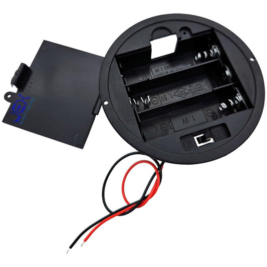 Round Three/3X AA Panel Mount DIY Battery Holder Case Box 4.5V with Power Switch & Wire