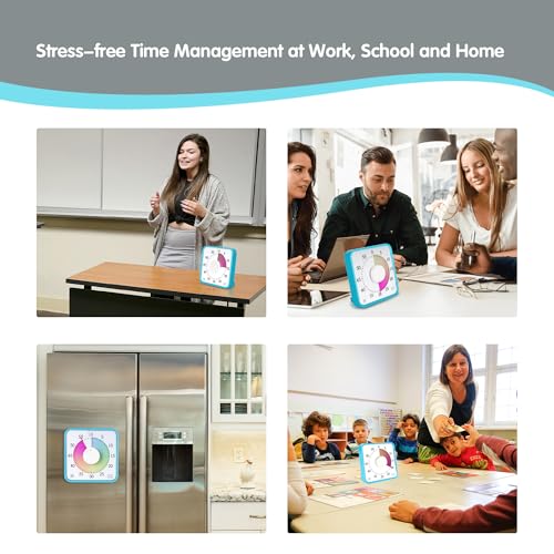 TWENTY5 SEVEN 7.5-Inch Visual Timer, Battery-Free 60-Minute Countdown Clock - color: Sky Blue/Colorful With White Knob