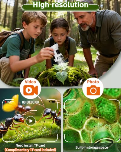 1000X Handheld Microscope for Kids, 2.0" Screen Pocket Microscope, Adjustable LED Screen Rechargeable, Toys for Christmas Birthday Gifts Toys Portable Edu Gift Age 4-6 8-12 Children Students