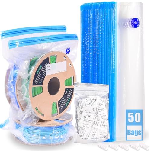 OVV3D Filament Storage Bags Kit 105pcs, 50 Bags without Pump, PLUS SIZE 32x34cm 3D Printer Filament Storage Vacuum Sealed Kit with Desiccants for 3D Filament Storage or Using After Filament Dryer Box