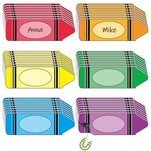 Geyoga 48 Pcs Crayon Magnetic Name Tags, Dry Erase, Back to School - color: Bright Colors, style: Crayon
