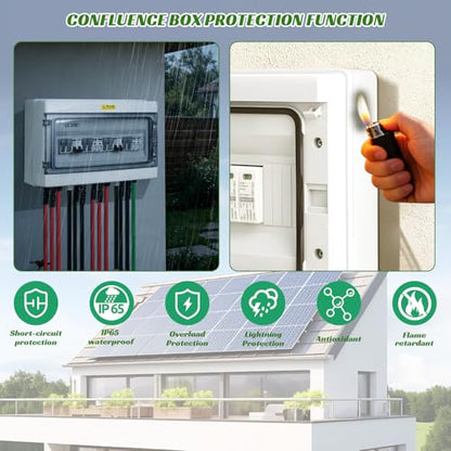 4 in 2 Out Solar Combiner Box,PV Combiner Box with 20A PV Fuse,DC 40A Circuit Breaker and Surge Protector,IP65 Solar Disconnect Switch Box for Indoor Outdoor Solar Panel System (4 in 2 Out 20A 1000V) - size: 4 In 2 Out 20A 1000V