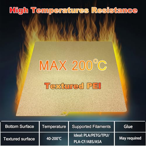 264x276mm Gold PEI Build Plate for Anycubic Kobra S1/ Kobra X/Kobra 4, Double Sided Textured PEI Flexible Spring Steel Platform Heated Printing Bed for Anycubic Kobra 3D Printer - size: 264x276mm