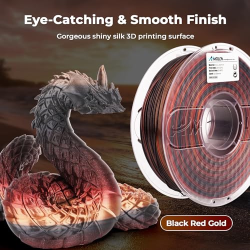 AMOLEN Silk Gradient Rainbow 3D Printer Filament, Black Red Gold, 1KG - color: Silk Gradient Black Red Gold