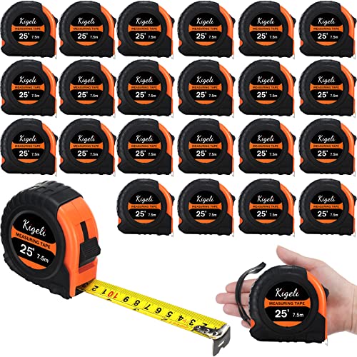 24 Pieces Tape Measure 25 Feet Retractable Measuring Self Locking Measurement Tape Bulk Easy to Read with Fractions, Metric Inches and Imperial Measurement