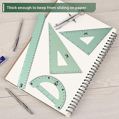 Mr. Pen- Metal Geometry Kit, 4 Pack, 45° & 30°/60° Set Squares - color: Light Green