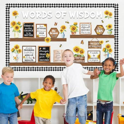 Wiooffen Sunflower Bulletin Board Set Words of Wisdom Classroom Decorations Inspirational Positive Flower Cutouts for Back to School Teacher Classroom Office Home Wall Door Decor Supplies - style: Sunflower