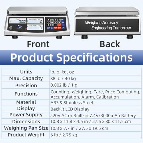 Industrial Counting Scale 40kg/88lb x 1g Precision Bench Scale Digital Inventory Counting Weight Scale for Small Parts and Coins, Electronic Gram Scale with Batteries/AC Power, lb/g/kg/oz - style: 40kg x 1g