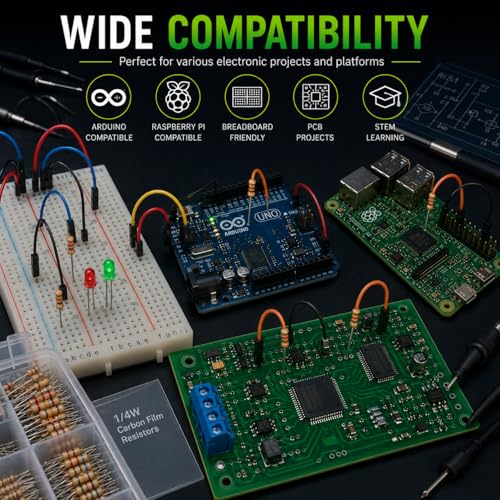 Carbon Film Resistor Kit, 50 Values 1/4W 5% Tolerance Resistors Assortment,0-10M Ohm Through Hole Resistors with Storage Box for Arduino,DIY Electronics Circuit Repair (1/4WJ-50V-1500PCS, Carbon) - style: 1/4WJ-50V-1500PCS