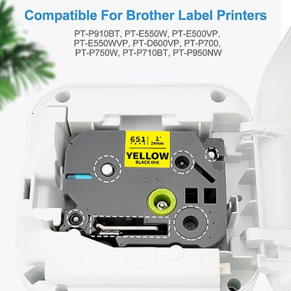 Absonic 24mm Yellow Tze Label Tape Compatible for Brother TZe-651 Tze651 0.94" Black on Yellow Tz Laminated Tape for Ptouch Label Maker PTD610BT PTD600 PTP750W PTP710BT E550WVP 2730VP 2430PC, 3 Pack - color: Black on Yellow