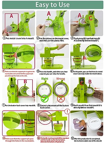Happizza Button Maker Machine Multiple Sizes, Pin Maker Machine 1.25+2.25+3 inch, Interchangeable Button-Models Badge Button Press Machine with 300 Sets 32+58+75mm Button Maker Supplies&Circle Cutter - size: Green 1.25+2.25+3 inch (300 Sets)