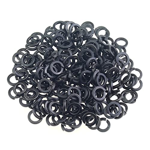 HELIFOUNER 200 Pieces 8.8 Grade Alloy Steel M4 Split Lock Washers, Spring Lock Washers for Screws Bolts, Black - color: Black, size: M4 (200 PCS)