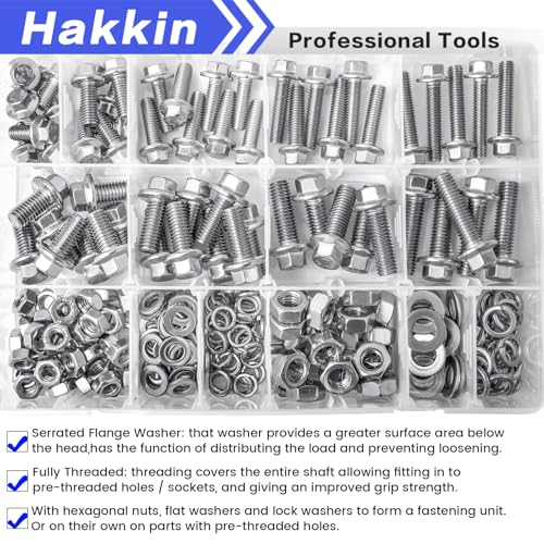 244PCS M6-1.0 M8-1.25 Flange Hex Head Bolts and Nuts Kit, M6 M8 Metric Flange Hexagon Screws Serrated Nuts Washers, 304 Stainless Steel M6 Bolt M8 x 1.25 Bolt Screw Set Hakkin - size: J. M6 M8