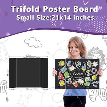 AKONEGE 4 Pack Small Trifold Poster Board 21" x 14" Tri Fold Poster Boards Black Corrugated Cardboard Project Boards for Presentations, School Projects, Science Fair, Exhibition Event Display - size: 21" x 14" (Small)