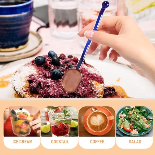 Glass Mixing Spoon 6.1 Inches Heat Resistant Glass Stirring Spoon Rod Teaspoons for Salt Sugar Tea Coffee Cocktail Cold Ice Cream Drink Party (Yellow Handle)