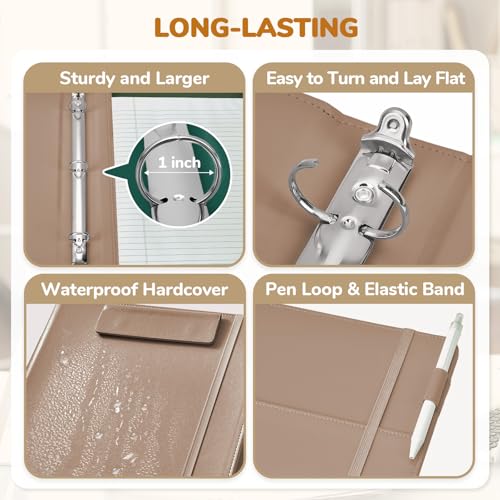 JoyCat 3 Ring Binder Clipboard with Storage, 5 Folders, Khaki - color: Khaki