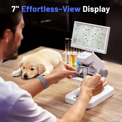 TOMLOV DM301 Pro Microscope for Kids Adults Students, 7" Screen Science Kit - color: White