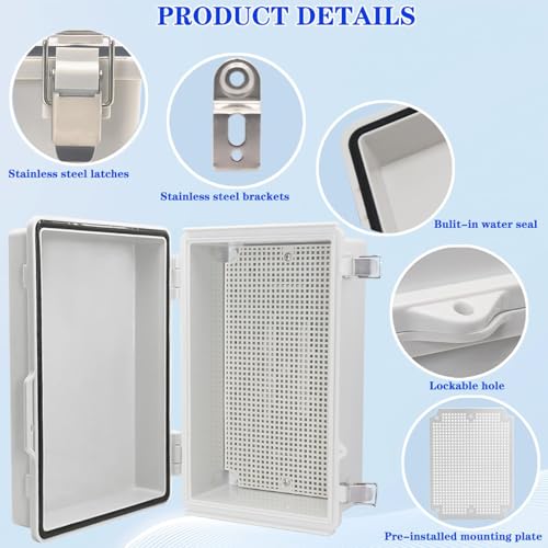 Waterproof Outdoor Electrical Junction Box Weatherproof IP67 ABS Plastic Enclosure Switch Router Project Box with Mounting Plate with Wall Bracket 2 Cable Glands Grey 10.23" x 6.3" x 3.94" - color: Grey, size: 10.23" x 6.3" x 3.94" 1pc
