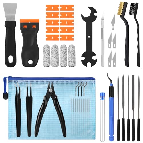 48PCS 3D Printer Tools, 3D Printer Tool Kit for 3D Printing Removing, Cleaning & Finishing, Includes Deburring Tool, Nozzle Cleaner, Scraper, Files, Wire Cutter, Craft Knife, Wrench & Tweezers - style: 48-Piece Kit